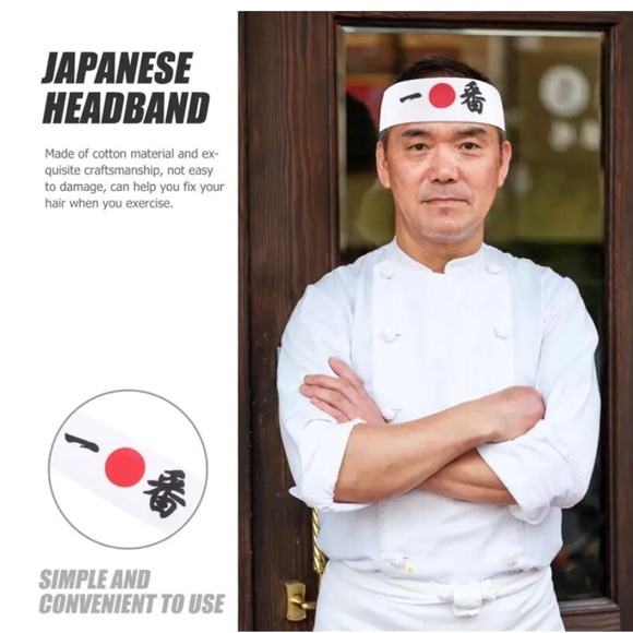 JAPANESE HEADBAND Ichiban Hachimaki Tenugui written Japan KATAKANA CHEF - Picture 1 of 5